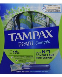 Тампони с апликатор Tampax - Super Pearl, 16 броя