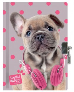 Таен дневник с катинар Paso Studio Pets –  Куче с розови слушалки