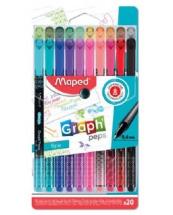 Тънкописци Maped Graph Peps Decorated - 20 цвята, 0.4 mm
