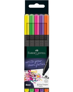 Тънкописец Faber-Castell Grip - 0.4 mm, неонов, 5 цвята