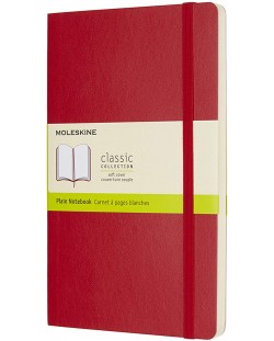 Тефтер с меки корици Moleskine Classic Plain - Червен, бели листове