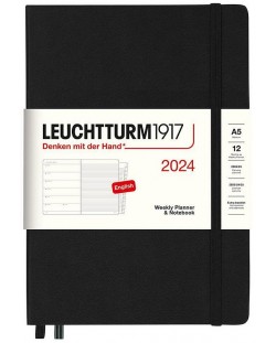 Тефтер Leuchtturm1917 Weekly Planner and Notebook - A5, черен, 2024