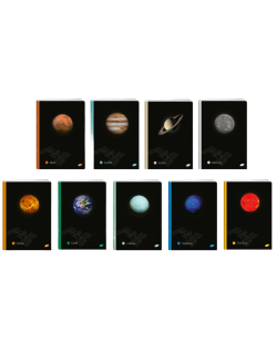 Тетрадка Elisa - Planets, A5, 62 листа, широки редове, асортимент