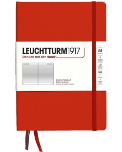 Тефтер Leuchtturm1917 Natural Colors - A5, червен, линиран, твърди корици