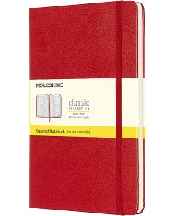 Тефтер с твърди корици Moleskine Classic Squared - Червен, листове на квадратчета