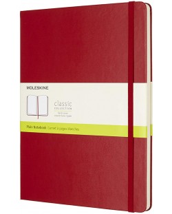 Тефтер с твърди корици Moleskine Classic Plain XL - Червен, бели листове