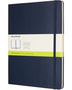 Тефтер с твърди корици Moleskine Classic Plain XL - Син, бели листове