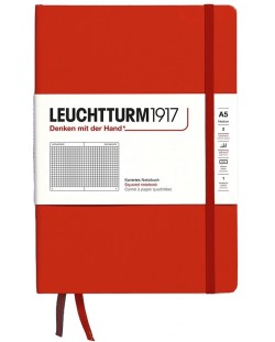 Тефтер Leuchtturm1917 Natural Colors - A5, червен, страници на квадратчета, твърди корици