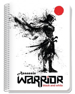 Тетрадка със спирала Black&White Warrior - A4, 60 листа, широки редове, асортимент