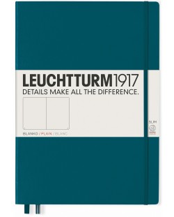 Тефтер Leuchtturm1917 Master Slim - А4+, бели страници, Pacific Green