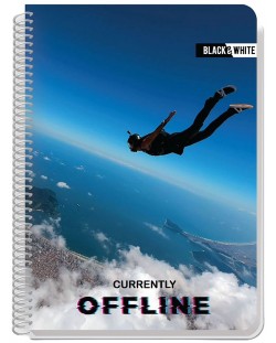 Тетрадка със спирала Black&White Offline - A5, 60 листа, широки редове, асортимент