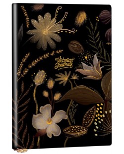 Тефтер Victoria's Journals Florals - Златисто и черно, пластична корица, на точки, 96 листа, А5