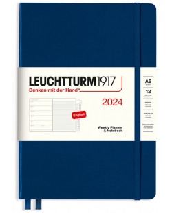 Тефтер Leuchtturm1917 Weekly Planner and Notebook - A5, тъмносин, 2024