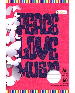 Ученическа тетрадка А5, 60 листа - Peace Love Music