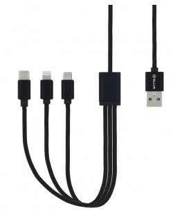 Кабел Tellur - 3 в 1, USB-A/Micro USB/Lightning/USB-C, 1 m, черен