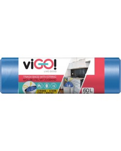Торби за отпадъци с връзки viGО! - Standard, 60 l, 10 броя, сини