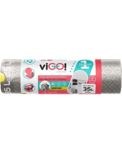 Торби за отпадъци с връзки viGО! - Premium №1, 35 l, 15 броя, сребърни