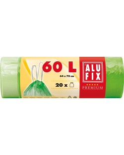 Торби за отпадъци с връзки ALUFIX - 60 l, 20 броя, зелени