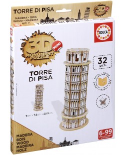 3D дървен мини пъзел Educa от 32 части - Наклонената кула в Пиза