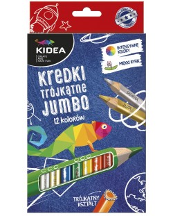 Триъгълни цветни моливи Kidea Jumbo - 12 цвята + златен и сребърен