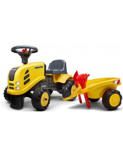 Трактор с ремарке Falk - Komatsu, с гребло и лопатка, жълт