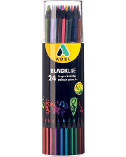 Цветни моливи Adel BlackLine - В тубус, 24 цвята
