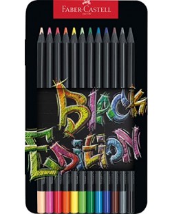 Цветни моливи Faber-Castell Black Edition - 12 цвята, метална кутия