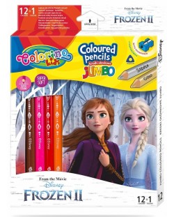 Цветни моливи Colorino Disney Frozen II Jumbo, 12 + 1 цвята и острилка