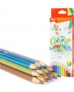 Цветни моливи Deli Colorun - EC127-12, 12 броя, металически цветове