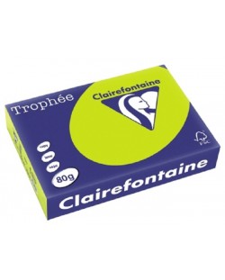 Цветна копирна хартия Clairefontaine - А4, 80 g/m2, 100 листа, Fluo Green