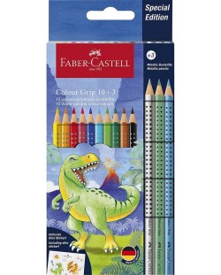 Цветни моливи Faber-Castell Grip 2001 - Динозавър, 10 + 3 цвята