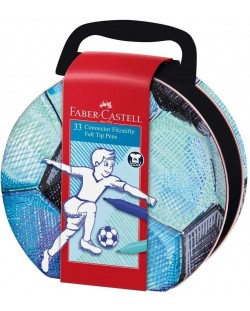 Цветни флумастери Faber-Castell Connector - 33 цвята, футбол