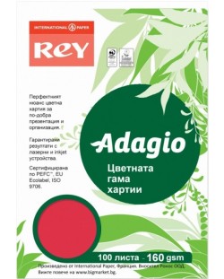 Цветен копирен картон Rey Adagio - Red, A4, 160 g/m2, 100 листа