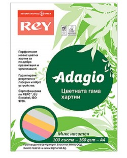 Цветен копирен картон Rey Adagio - Mix, А4, 160 g/m2,100 листа