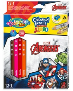 Цветни моливи Colorino - Marvel Avengers JUmbo, 12 + 1 цвята и острилка