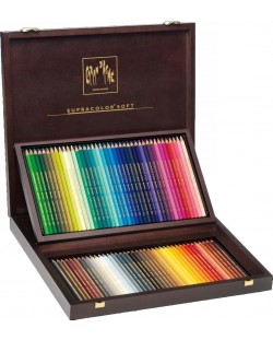 Цветни акварелни моливи Caran d'Ache Supercolor - 80 цвята, дървена кутия