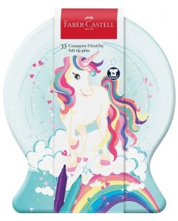 Цветни флумастери Faber-Castell Connector - Eднорог, 33 цвята