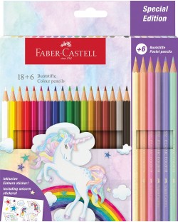 Цветни моливи Faber-Castell Grip 2001 - Еднорог, 18 + 6 цвята