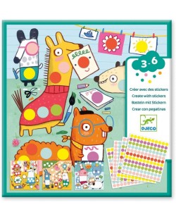 Творчески комплект Djeco - Оцветяване със стикери, Забавни животни