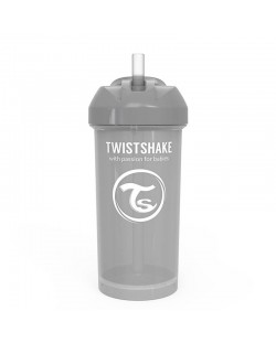 Бебешка чаша със сламка Twistshake Straw Cup - Сива, 360 ml