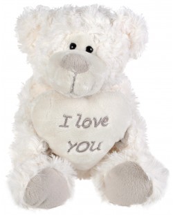 Плюшена играчка Morgenroth Plusch – Бяло мече със сърце “I love You”, 20 cm