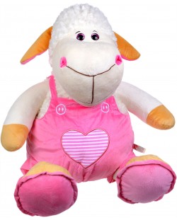 Плюшена играчка Morgenroth Plusch – Овчица с блестящи очи и розов гащеризон, 90 cm