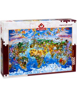 Пъзел Art Puzzle от 2000 части - Илюстрована карта на световните съкровища, Мария Рабински