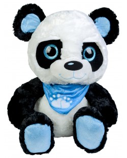 Плюшена играчка Morgenroth Plusch - Панда със син шал и блестящи очи, 33 cm