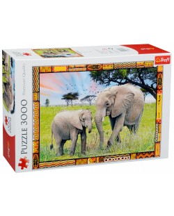 Пъзел Trefl от 3000 части - Слонове, Савана