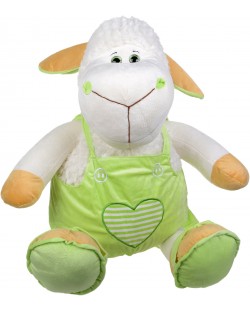 Плюшена играчка Morgenroth Plusch – Овчица с блестящи очи и зелен гащеризон, 90 cm