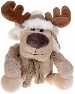 Плюшена играчка Morgenroth Plusch – Бежов лос с мека шапка и шал, 28 cm