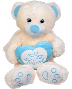 Плюшена играчка Morgenroth Plusch – Мечок “ангел-пазител” със синьо сърце, 80 cm