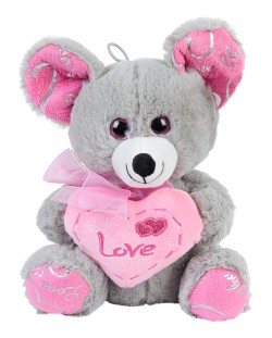 Плюшена играчка Morgenroth Plusch - Мишле с розово сърце, 26 cm