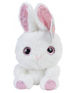 Плюшена играчка Morgenroth Plusch - Бял заек с блестящи розови очи, 17 cm